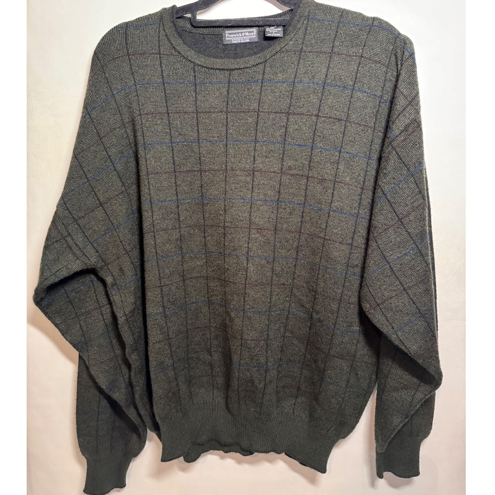 Wool Blend Preswick Moore Mens Green Plaid Grandpa‎ Sweater Large Italy Bulgaria